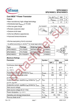 SPP21N50C3 datasheet  